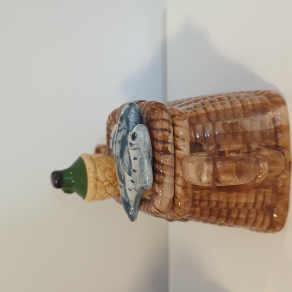 World Bazaar Inc Ceramic Miniature Fishing Basket Teapot - Picture 2 of 9